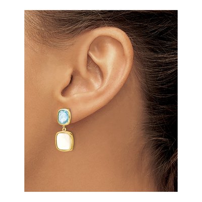 Gold-Plated Sterling Silver Swiss Blue Topaz & Mother of Pearl Dangle Earrings – view 3