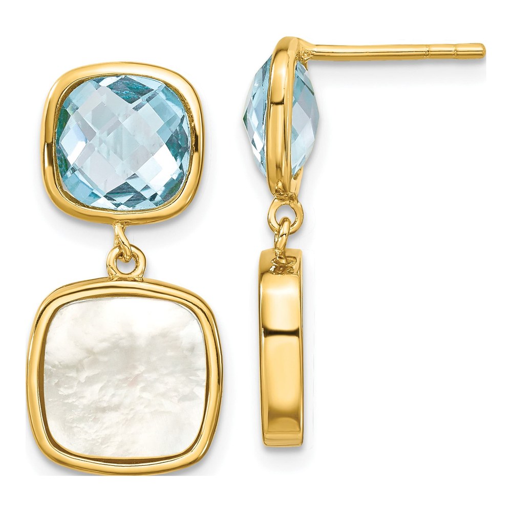 Gold-Plated Sterling Silver Swiss Blue Topaz & Mother of Pearl Dangle Earrings