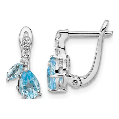Sterling Silver Swiss Blue Topaz & White Topaz BT Dangle Earrings