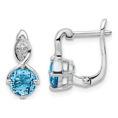 Sterling Silver Swiss Blue Topaz & White Topaz BT Dangle Earrings