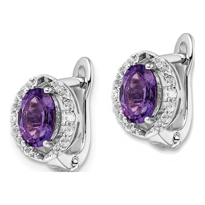 Sterling Silver Amethyst & White Topaz WhiteTopaz Oval Dangle Earrings – view 3