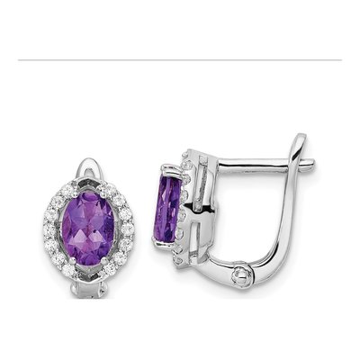 Sterling Silver Amethyst & White Topaz WhiteTopaz Oval Dangle Earrings
