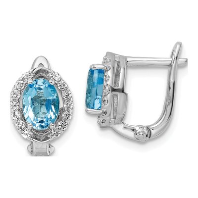 Sterling Silver Swiss Blue Topaz & White Topaz BT Oval Dangle Earrings