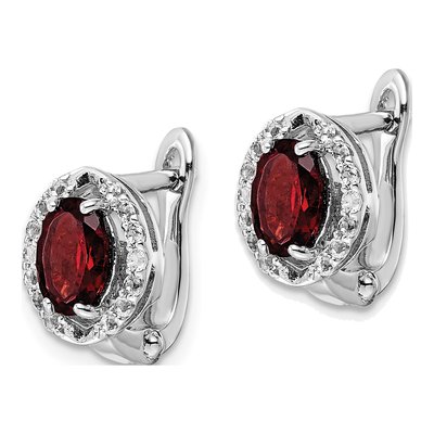 Sterling Silver Garnet & White Topaz Oval Dangle Earrings – view 3