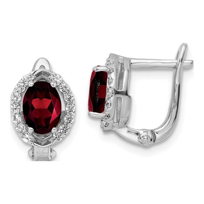 Sterling Silver Garnet & White Topaz Oval Dangle Earrings