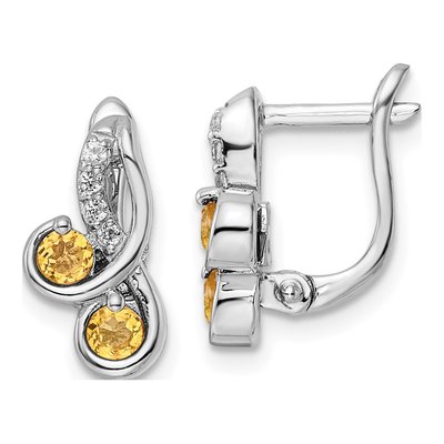 Sterling Silver Citrine & White Topaz Swirl Dangle Earrings