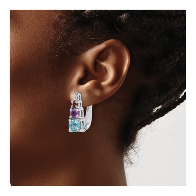Sterling Silver Swiss Blue Topaz & Amethyst Multi-Gemstone Dangle Earrings – view 4