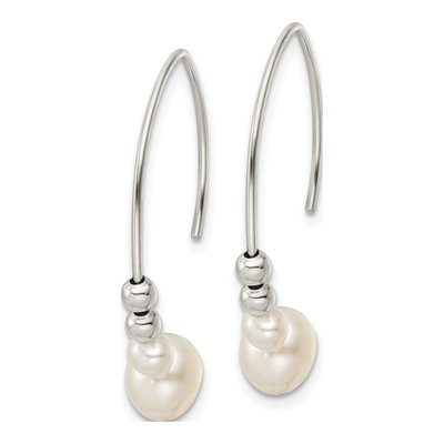 Sterling Silver Simulated Pearl Glass Threader Earrings – view 3