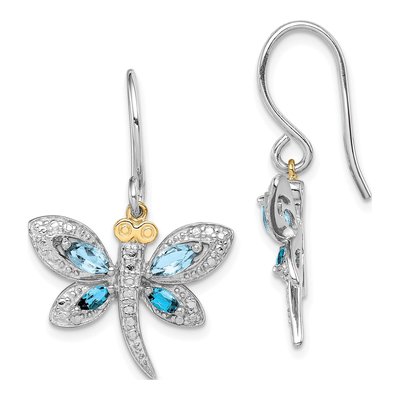 Sterling Silver London Blue Topaz Dragonfly Dangle Earrings