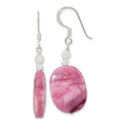 Sterling Silver Agate & Crystal Dangle Earrings