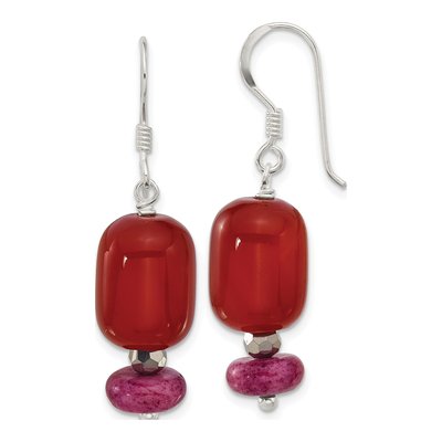 Sterling Silver Carnelian Serpentine Dangle Earrings