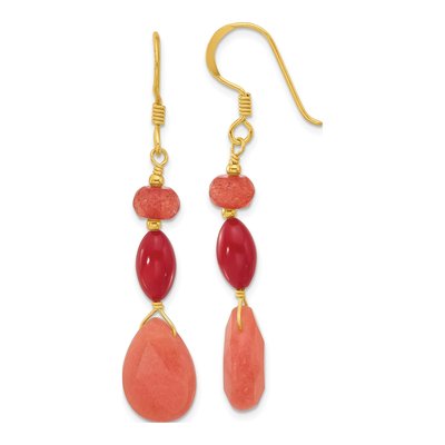 Gold-Plated Sterling Silver Coral Jade Dangle Earrings