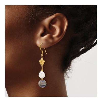 Sterling Silver Pearl & Sardonyx Flower Earrings – view 3
