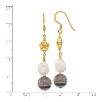Sterling Silver Pearl & Sardonyx Flower Earrings – view 4