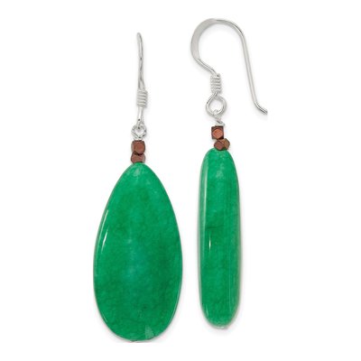 Sterling Silver Green Jade Hematite Dangle Earrings