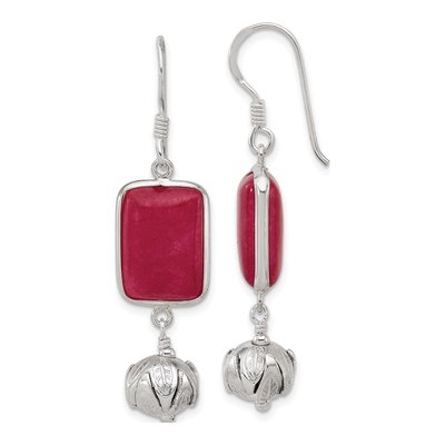 Sterling Silver Red Jade Dangle Earrings