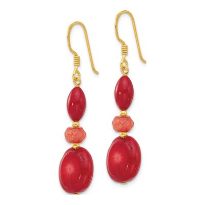Gold-Plated Sterling Silver Coral Jade Dangle Earrings – view 2