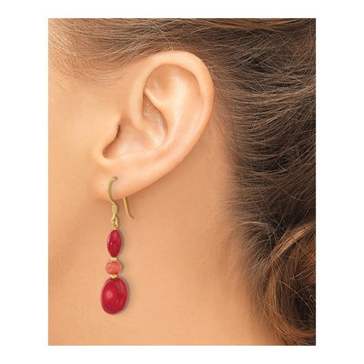 Gold-Plated Sterling Silver Coral Jade Dangle Earrings – view 3