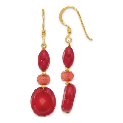 Gold-Plated Sterling Silver Coral Jade Dangle Earrings
