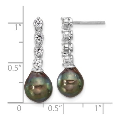 Sterling Silver Black Tahitian Cultured Pearl & CZ Dangle Earrings – view 4