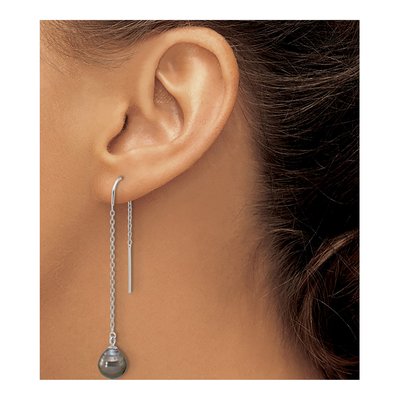 Sterling Silver Black Tahitian Cultured Pearl Threader Earrings – view 3