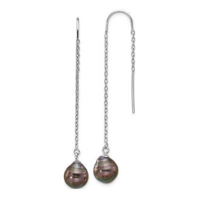 Sterling Silver Black Tahitian Cultured Pearl Threader Earrings