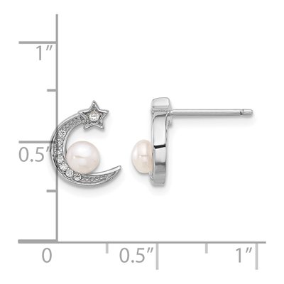 Sterling Silver Button Freshwater Cultured Pearl & CZ Moon Star Stud Earrings – view 4