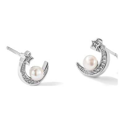Sterling Silver Button Freshwater Cultured Pearl & CZ Moon Star Stud Earrings – view 5