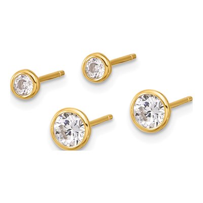 Sterling Silver CZ Bezel Stud Earrings Set, 2 Pairs – view 2