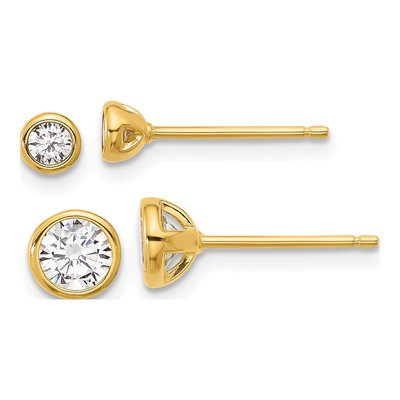 Sterling Silver CZ Bezel Stud Earrings Set, 2 Pairs