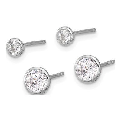 Sterling Silver CZ Bezel Stud Earrings Set – view 3