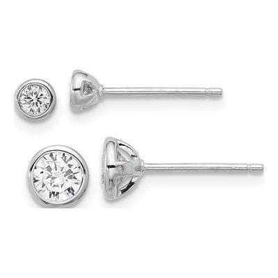 Sterling Silver CZ Bezel Stud Earrings Set