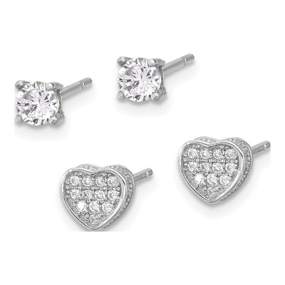 Sterling Silver CZ Heart & Stud Earring Set – view 3