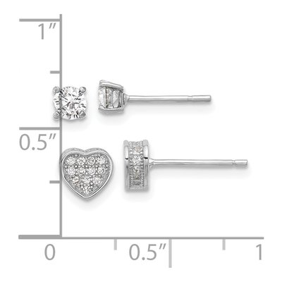Sterling Silver CZ Heart & Stud Earring Set – view 6