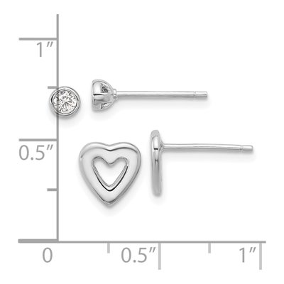 Sterling Silver CZ & Heart Stud Earrings Set – view 6