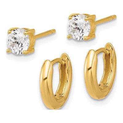 Sterling Silver Gold-Tone Huggie & CZ Stud Earring Set – view 3