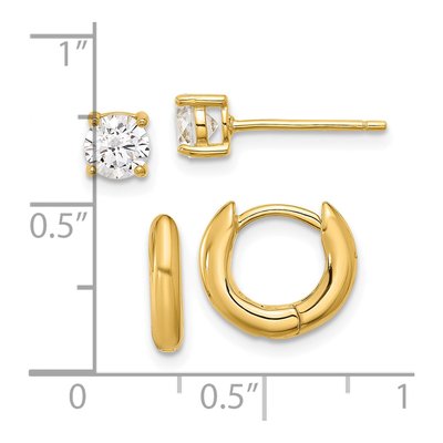 Sterling Silver Gold-Tone Huggie & CZ Stud Earring Set – view 5