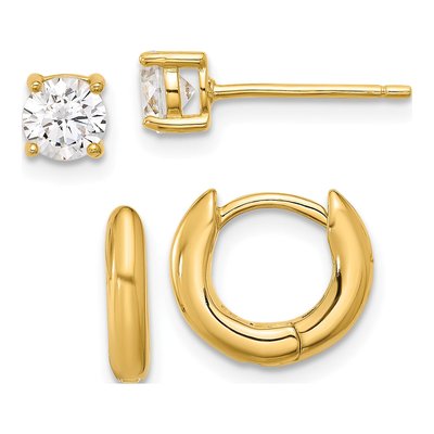 Sterling Silver Gold-Tone Huggie & CZ Stud Earring Set
