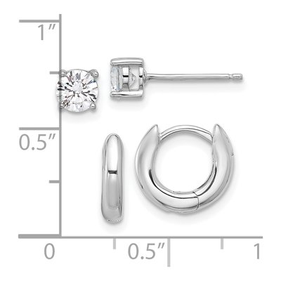 Sterling Silver Huggie Hoop & CZ Stud Earring Set – view 6