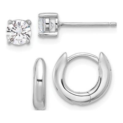 Sterling Silver Huggie Hoop & CZ Stud Earring Set