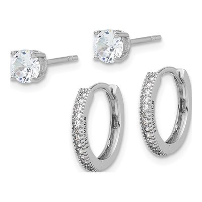 Sterling Silver CZ Hoop & Stud Earring Set – view 3