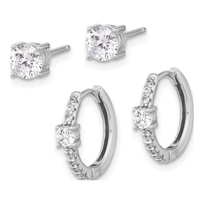 Sterling Silver CZ Stud & Hoop Earring Set – view 3