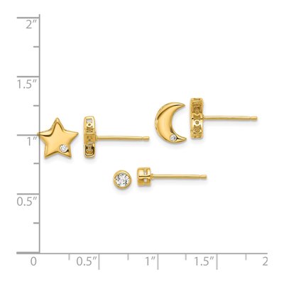 Sterling Silver CZ Moon, Star & Round Stud Earring Set – view 5