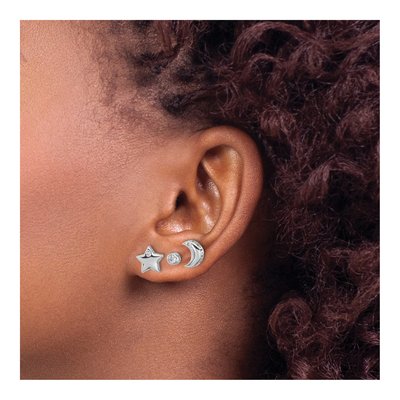 Sterling Silver CZ Moon, Star & Round Stud Set – view 5