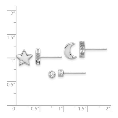 Sterling Silver CZ Moon, Star & Round Stud Set – view 6