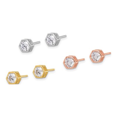 Sterling Silver CZ Stud Earring Set of 3 – view 3