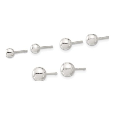 Sterling Silver Ball Stud Earring Set, 3 Pairs – view 3