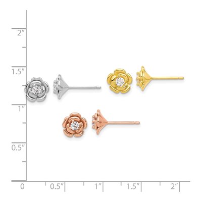 Sterling Silver CZ Rose Stud Earrings Set of 3 – view 5