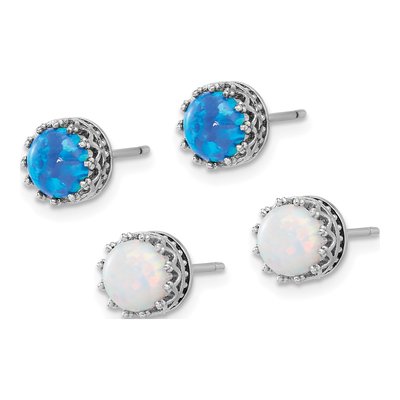 Sterling Silver Blue & White Opal Stud Earring Set – view 3