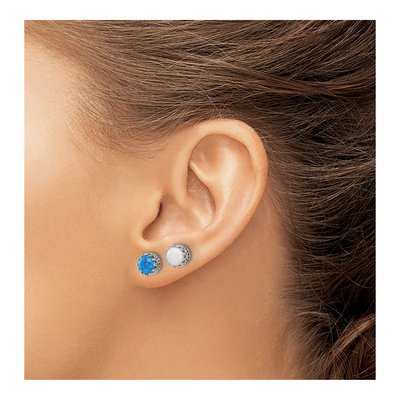 Sterling Silver Blue & White Opal Stud Earring Set – view 4